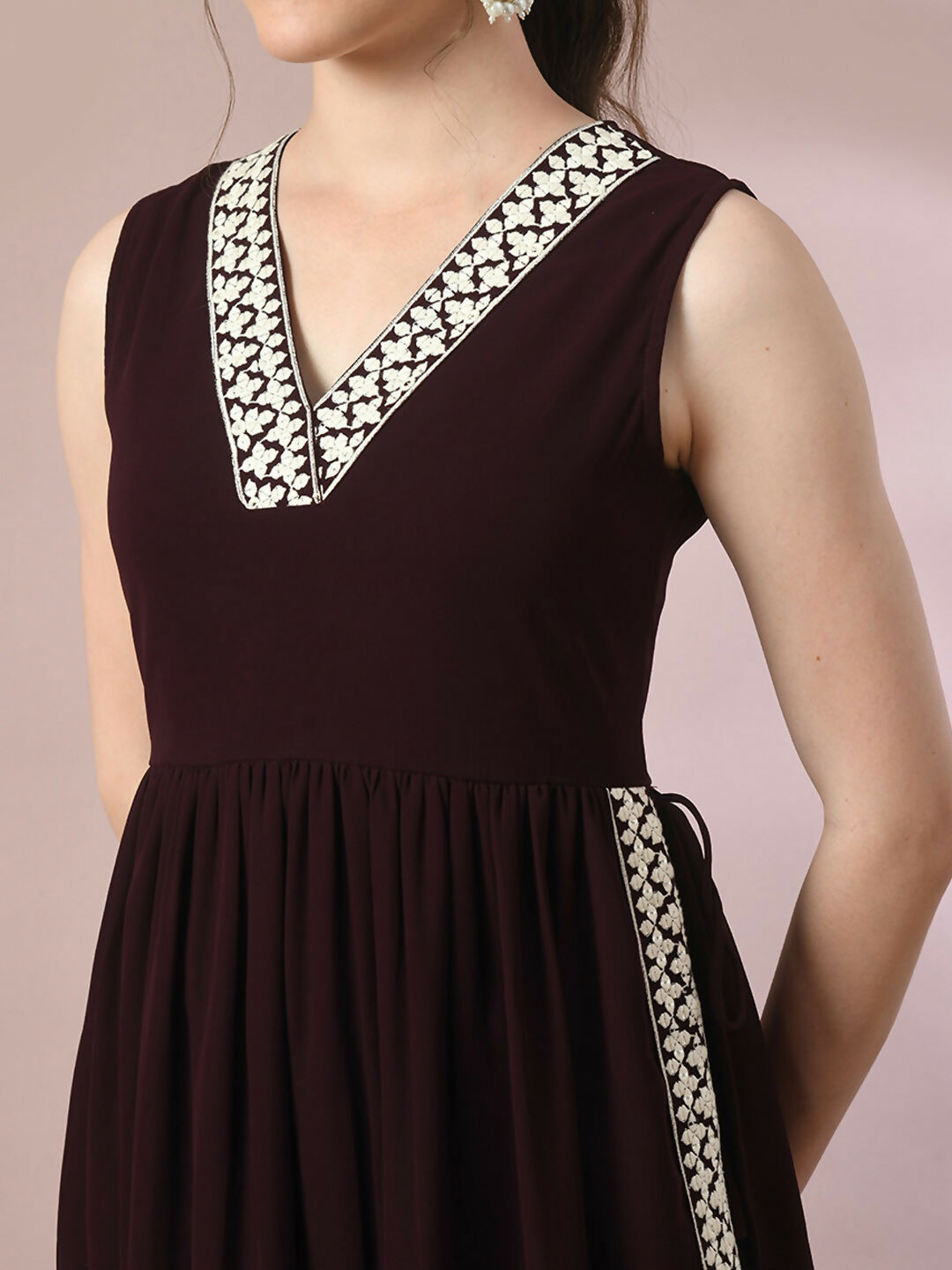 Myshka Women's Coffee Brown Solid Georgette Anarkali Party Kurta Set
