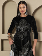 Joban Fashion Women Black Velvet Hand Embellishment Stitched Kurta Set - Distacart