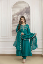 The52 Rama Women's Beautiful Vichitra Silk Fabric Embroidered Work Flared Anarkali Pant and Dupatta Set - Distacart