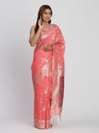 Shree Shyam Fashion Linen Cotton Peach Saree - Distacart