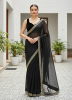 Joban Fashion Black Soft twill Net Party Wear Sarees - Distacart