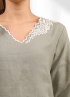 Joban Fashion Gray Linen Embroidered Readymade Long Kurta With Pant - Distacart