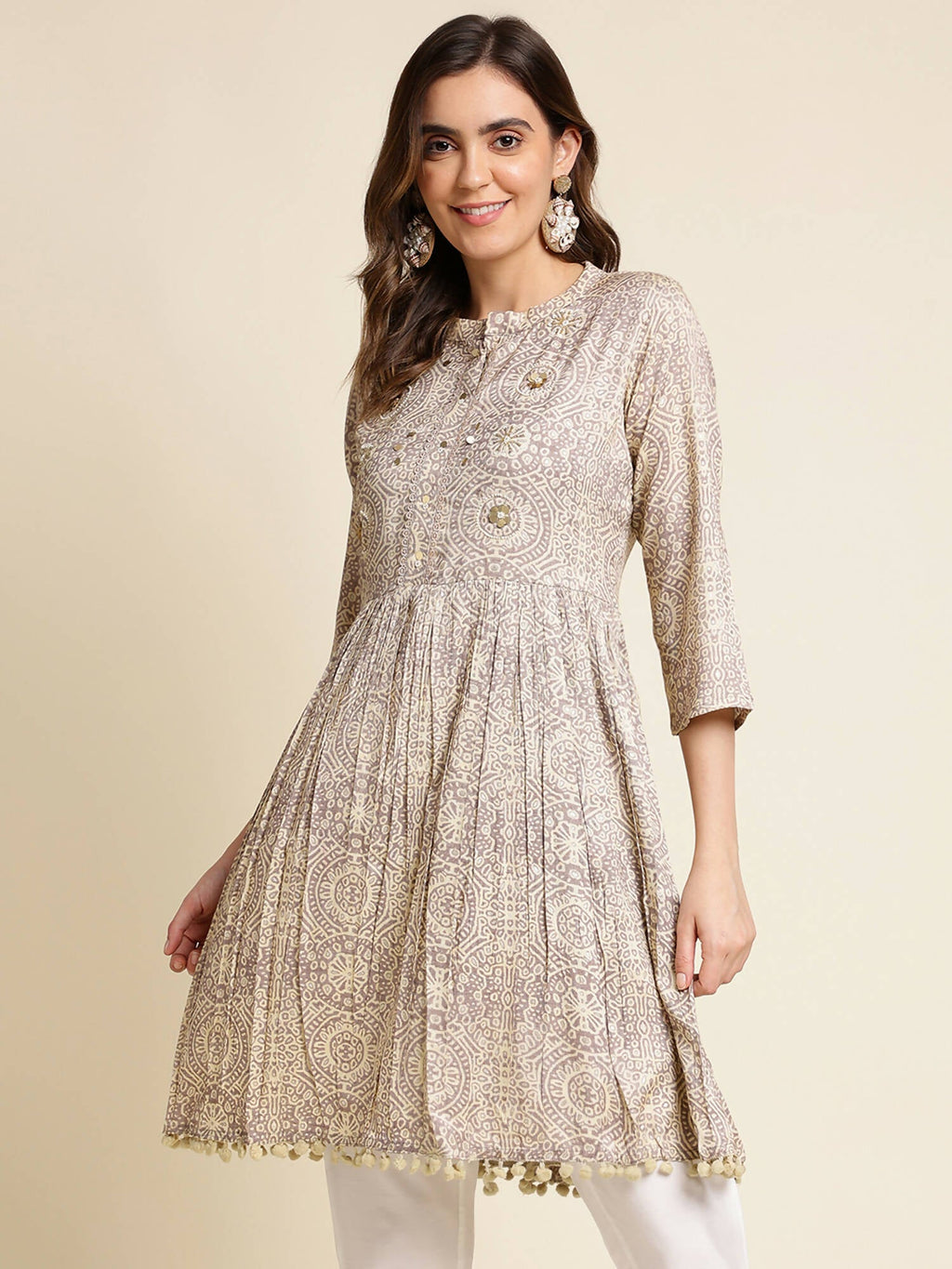 Grey Chiffon Paisley Printed Top - Himanshi