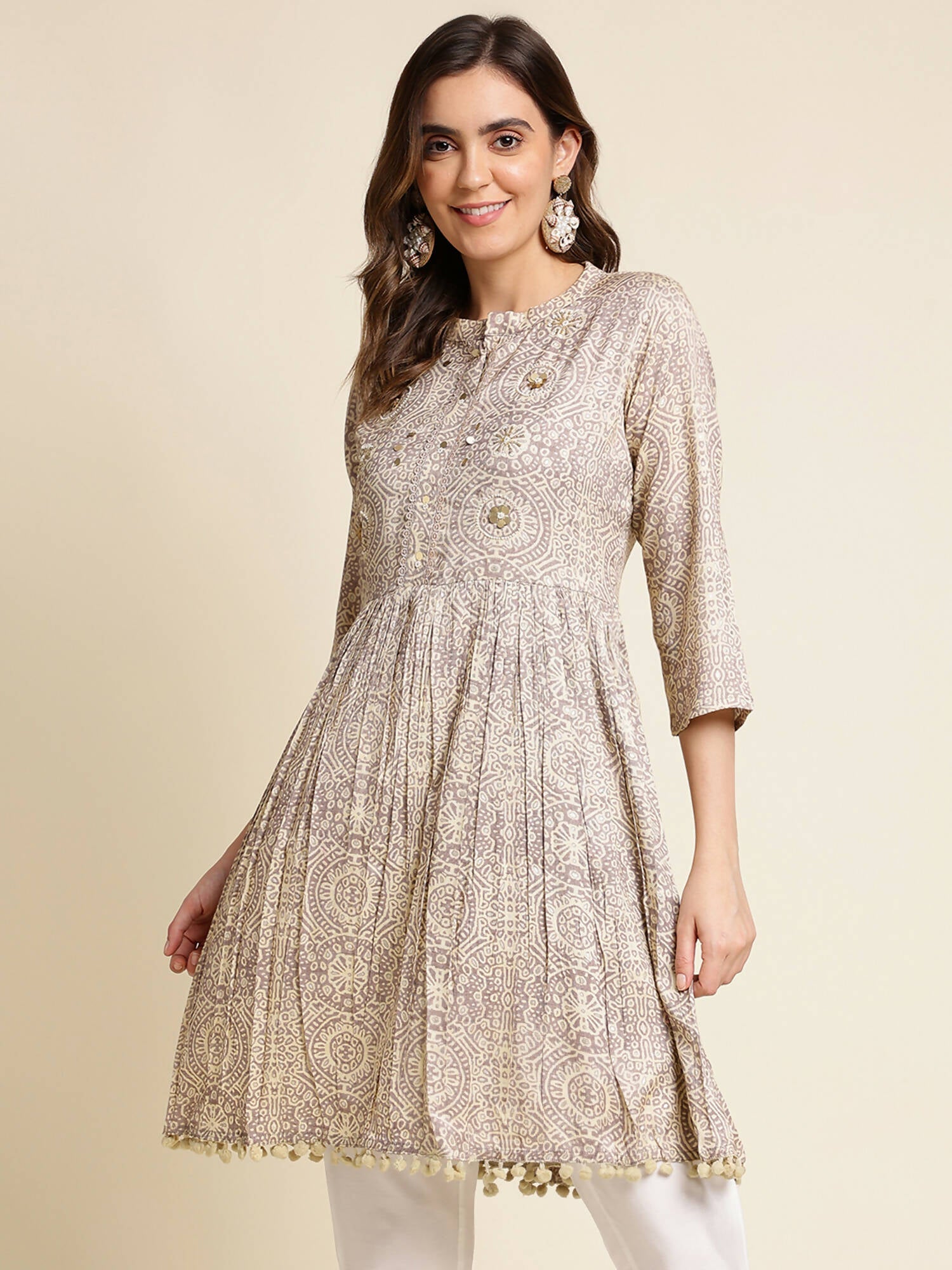 Grey Chiffon Paisley Printed Top - Himanshi