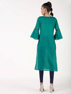 Aniyah Cotton Bell Sleeve Solid Straight Kurta In Turquoise Color (AN-147K)
