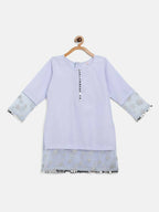 Ahalyaa Blue Crepe Silver Glitter Print Kids Kurta Palazzo Set With Dupatta For Girls