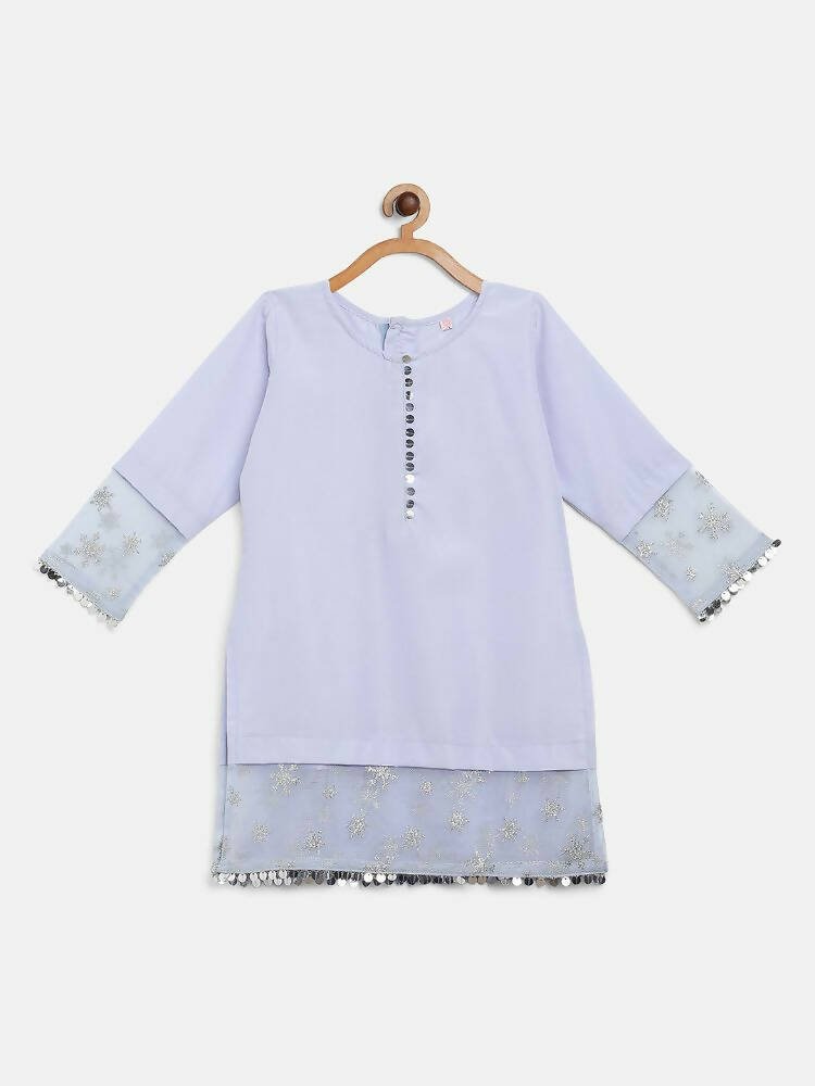 Ahalyaa Blue Crepe Silver Glitter Print Kids Kurta Palazzo Set With Dupatta For Girls