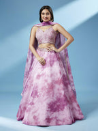 House of Panchhi Lavender Organza Floral Printed Lehenga choli & Dupatta