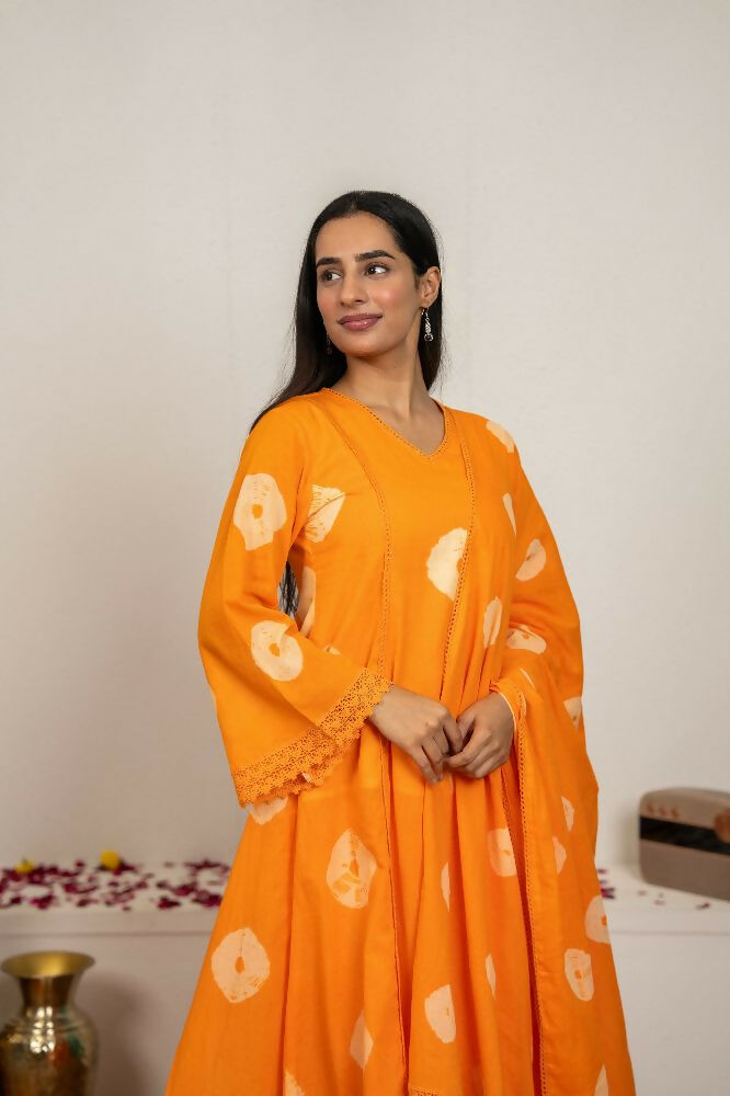 Joban Fashion Orange Tie & Dye Cotton Suit Set - Distacart