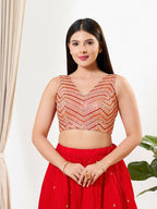 Joban Fashion Light Red Silk Padded Blouse With V Neck Sleeveless - Distacart