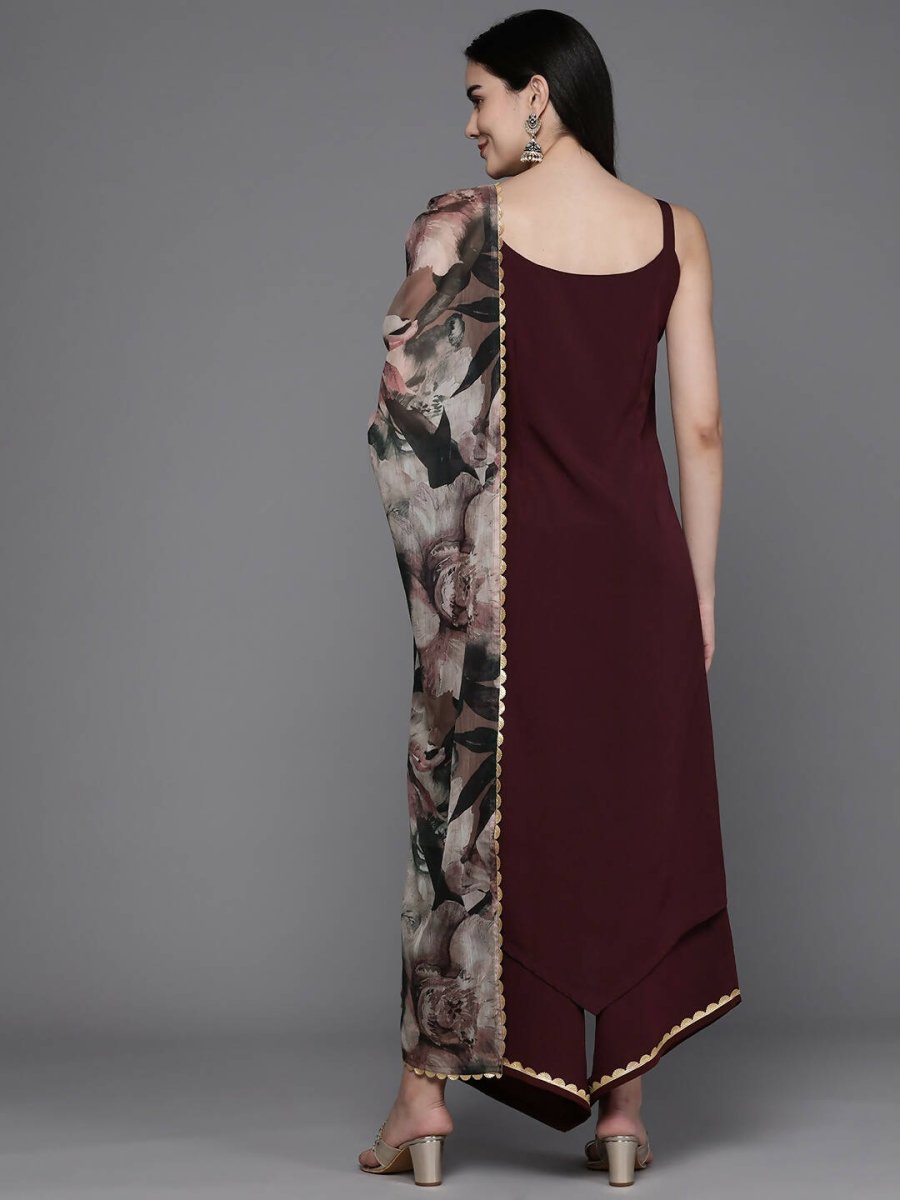 Ahalyaa Women Regular Kurta with Palazzos & With Dupatta - Brown Color