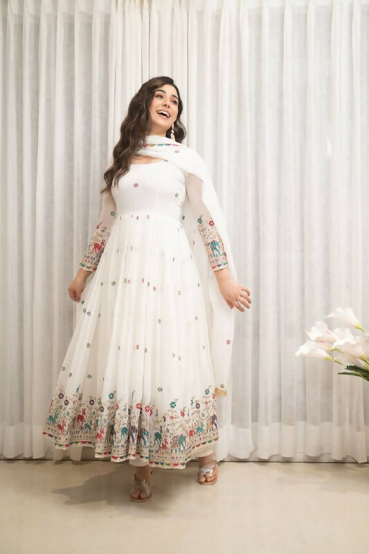 Joban Fashion White Georgette Sequence Embroidery Work Readymade Kurta Set - Distacart
