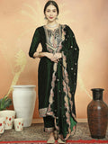 Jyoti Fashion Women's Green Velvet Cording with Resham Thread & Sequin Kurta with Trouser & Dupatta