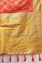 Lorenvalley Fashion Red & Yellow Patola Silk Woven Design Meenakari Weaving Saree