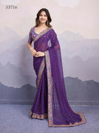 Purple Georgette Bandhani Printed,Embroidery Work Saree - Surkhi