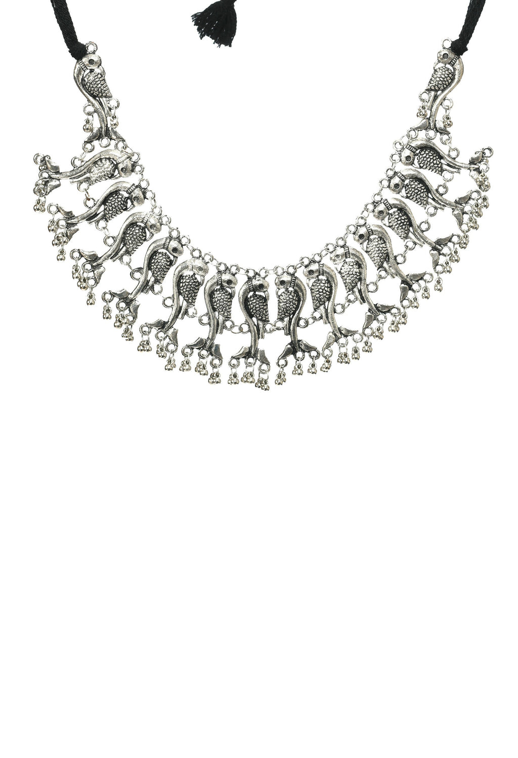 Mominos Fashion Johar Kamal Oxidised Silver-Plated Brass Finish Peacock Choker For Women (Silver) - Distacart
