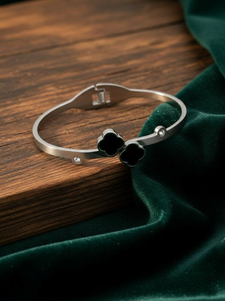 NVR Women Silver Plated Black Cuff Bracelet - Distacart