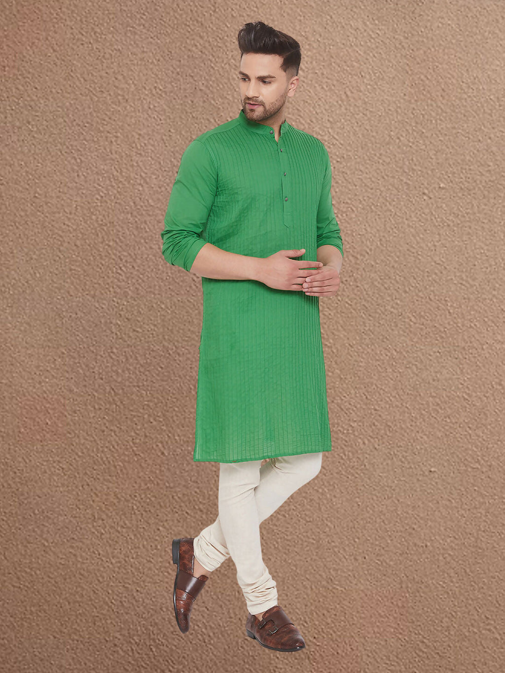 Even Apparels Men's Pintuck Fancy Green Kurta