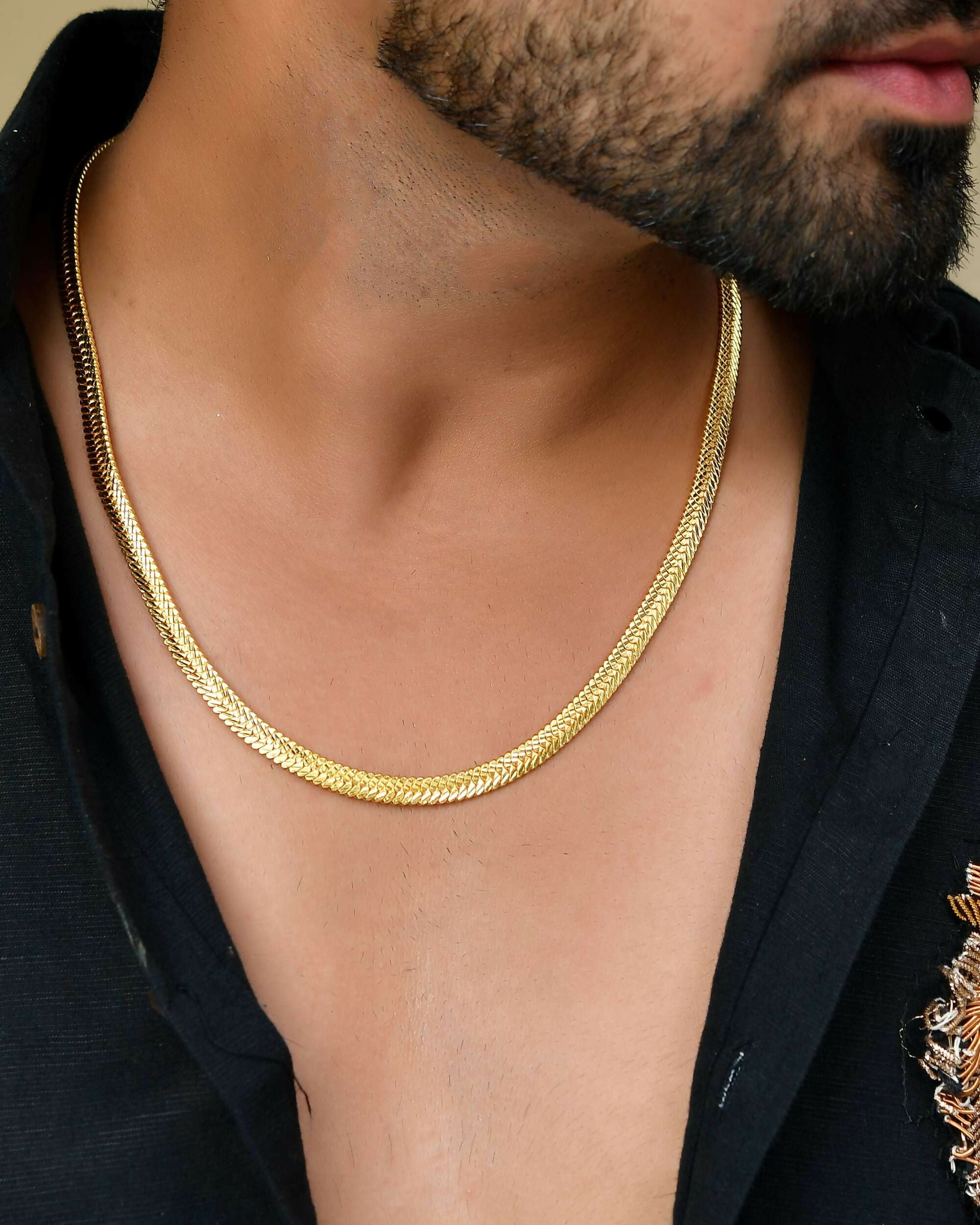 VOJ Men's Gold-Polished Self Designed Snake Chain