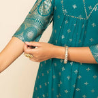 FIORRA Women's Teal Blue Crepe A-Line Kurta Pant with Dupatta