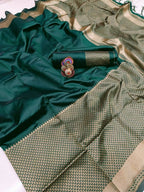 DEIANA'S Beautiful Designer Golden zari Soft Lichi Silk Saree - Green
