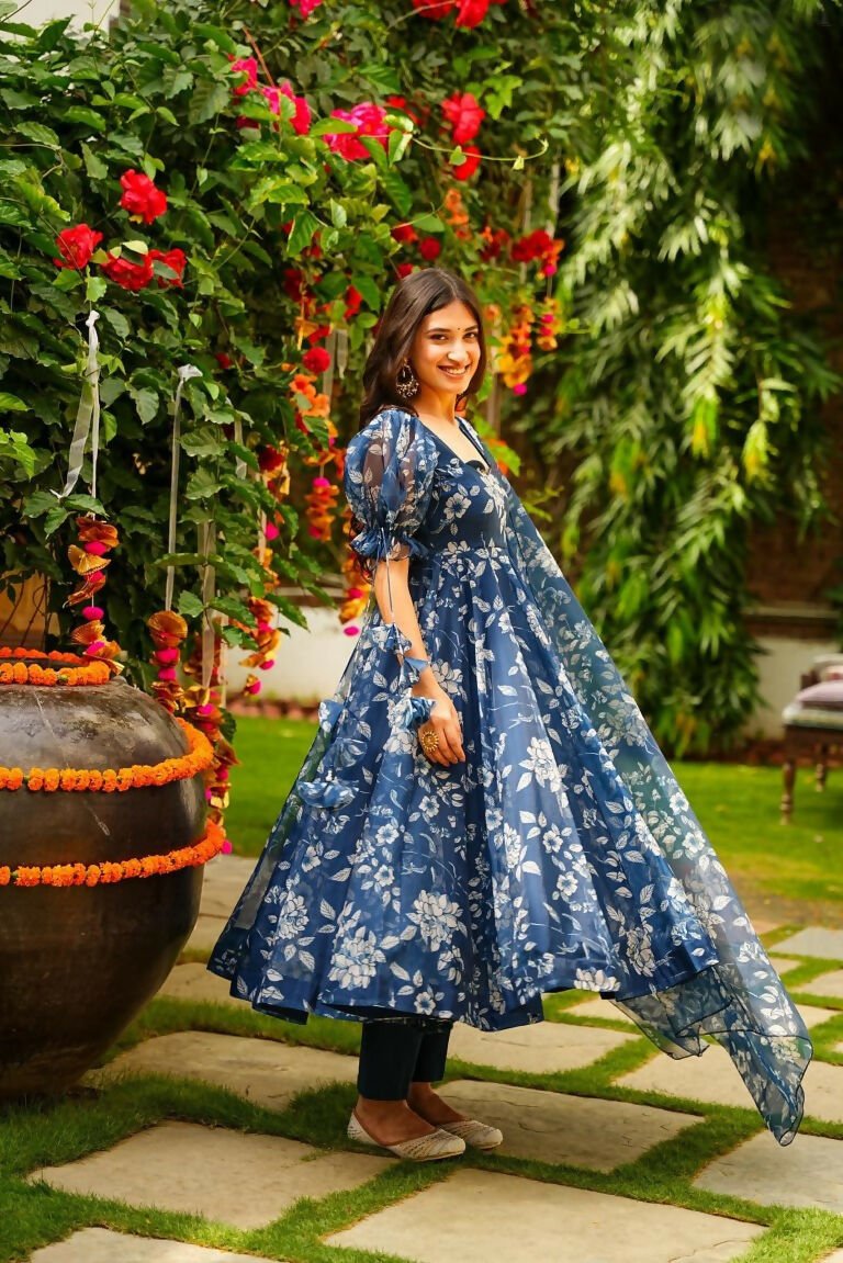 Aayaa Designer Printed Tebby Silk Suit - Multi Color