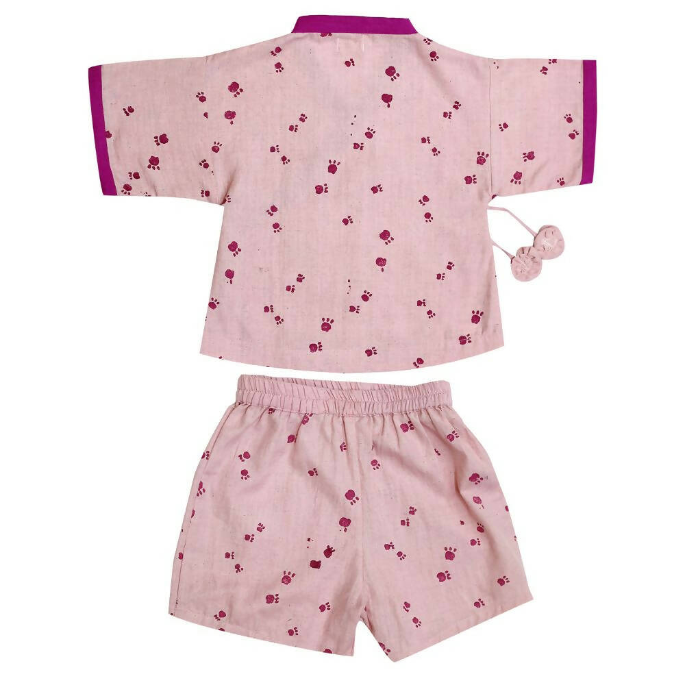 Mhyssa Mufasa Half Sleeve Wrap Style Pink T-shirt With Shorts Set For Kids