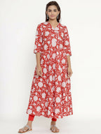 Miravan Women's Cotton Floral Printed Anarkali Kurta