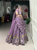 Lorenvalley Lavender Vichitra Simmer Sequins and Thread Embroidery Work Lehenga Choli
