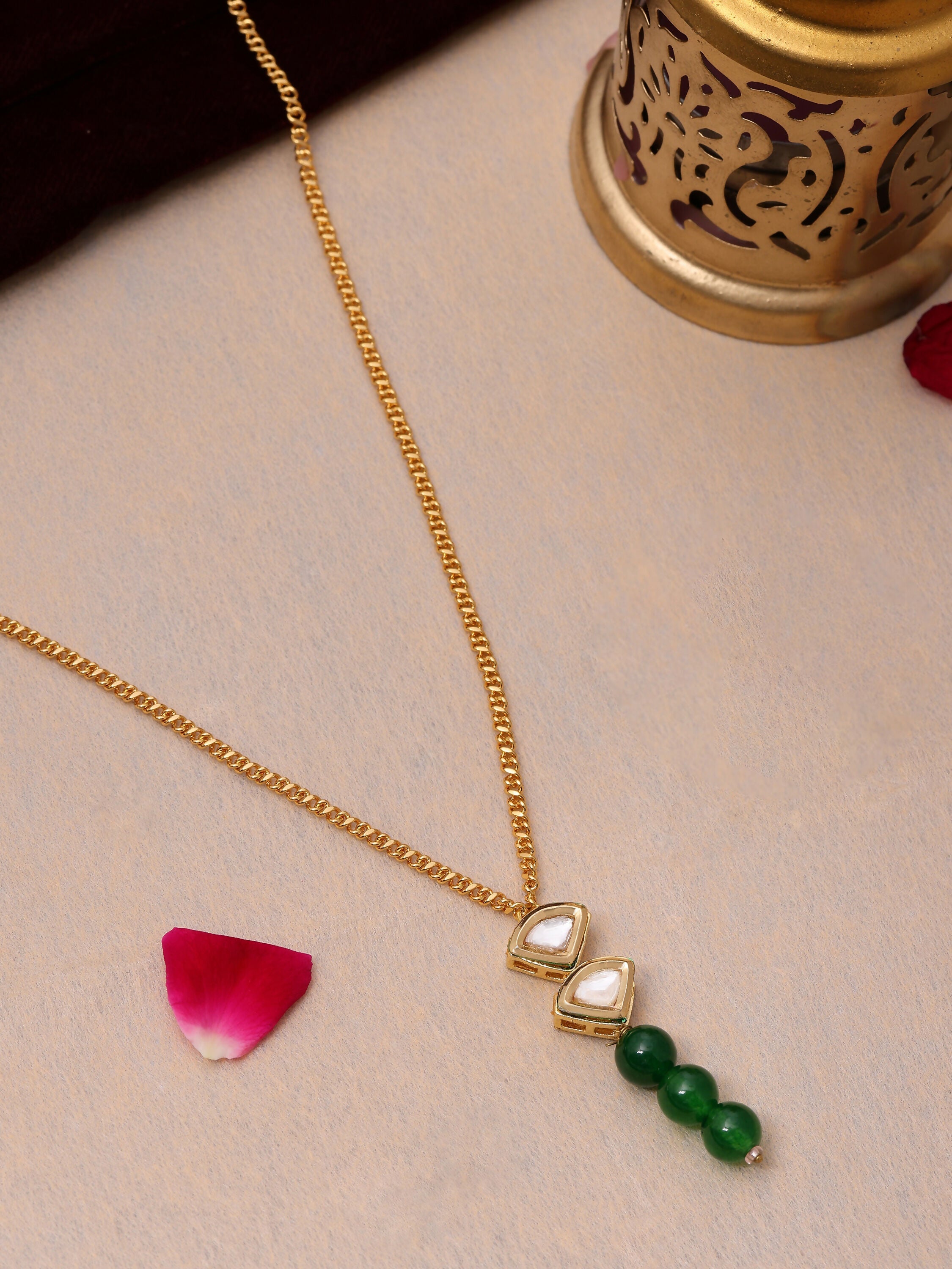 Ruby Raang Green Aventurine Kundan Necklace