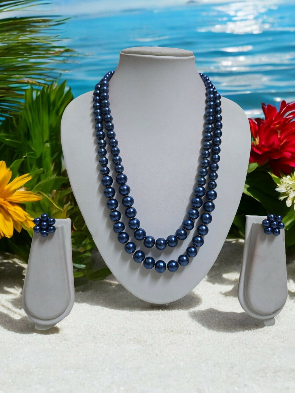 Inhanns Everyday Workwear Pearl Set (Double Layered Pearls) - Teelblue