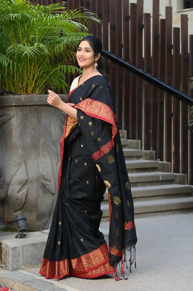 Beatitude Black Cotton Banarasi Saree