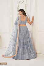 Eilara Glamorous Light Grey Net With Sequins And Thread Embroidery Real Mirror Work Lehenga Choli For Wedding