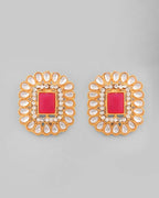 VOJ Gold-Polished Pearl And Pink Stone Choker with Earrings Set