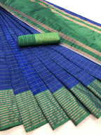 Vamika Blue Cotton Silk Weaving Saree (Manipuri Blue) - Distacart