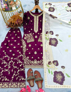 Teeya Creation Wine Fendy Silk Beads Work Designer Wedding Wear Salwar Suit - Distacart