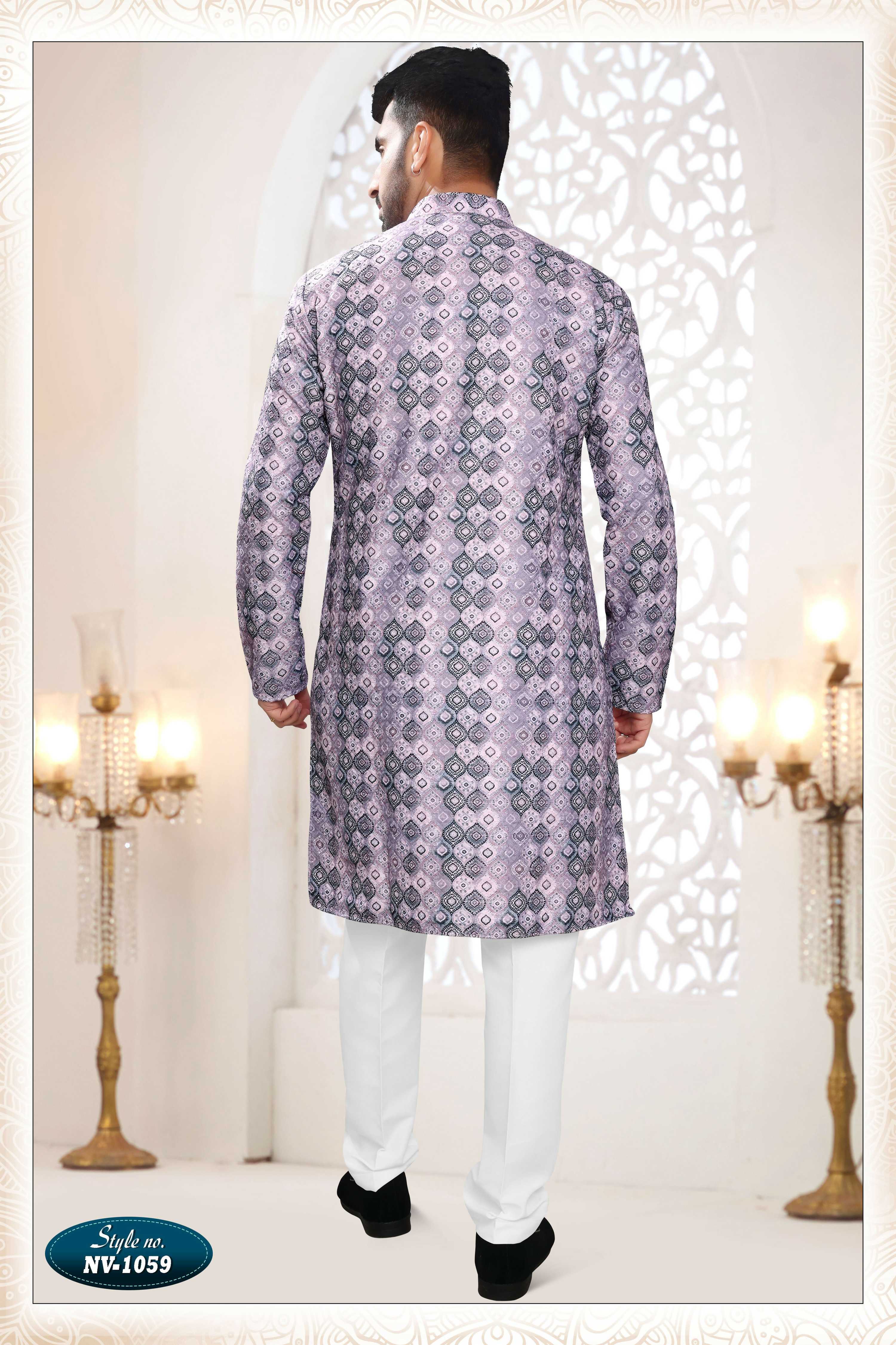 Joban Fashion Men's Purple Straight Silk Thread Embroidery All Over Kurta Set