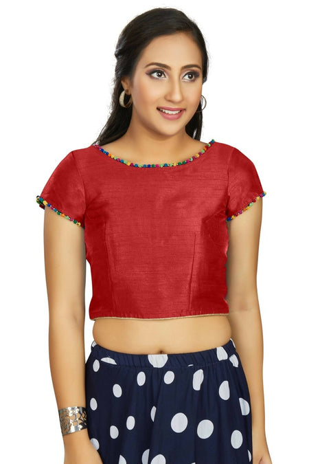 Aastha Fashion Women's Red Art Silk Designer Party Wear Readymade Blouse