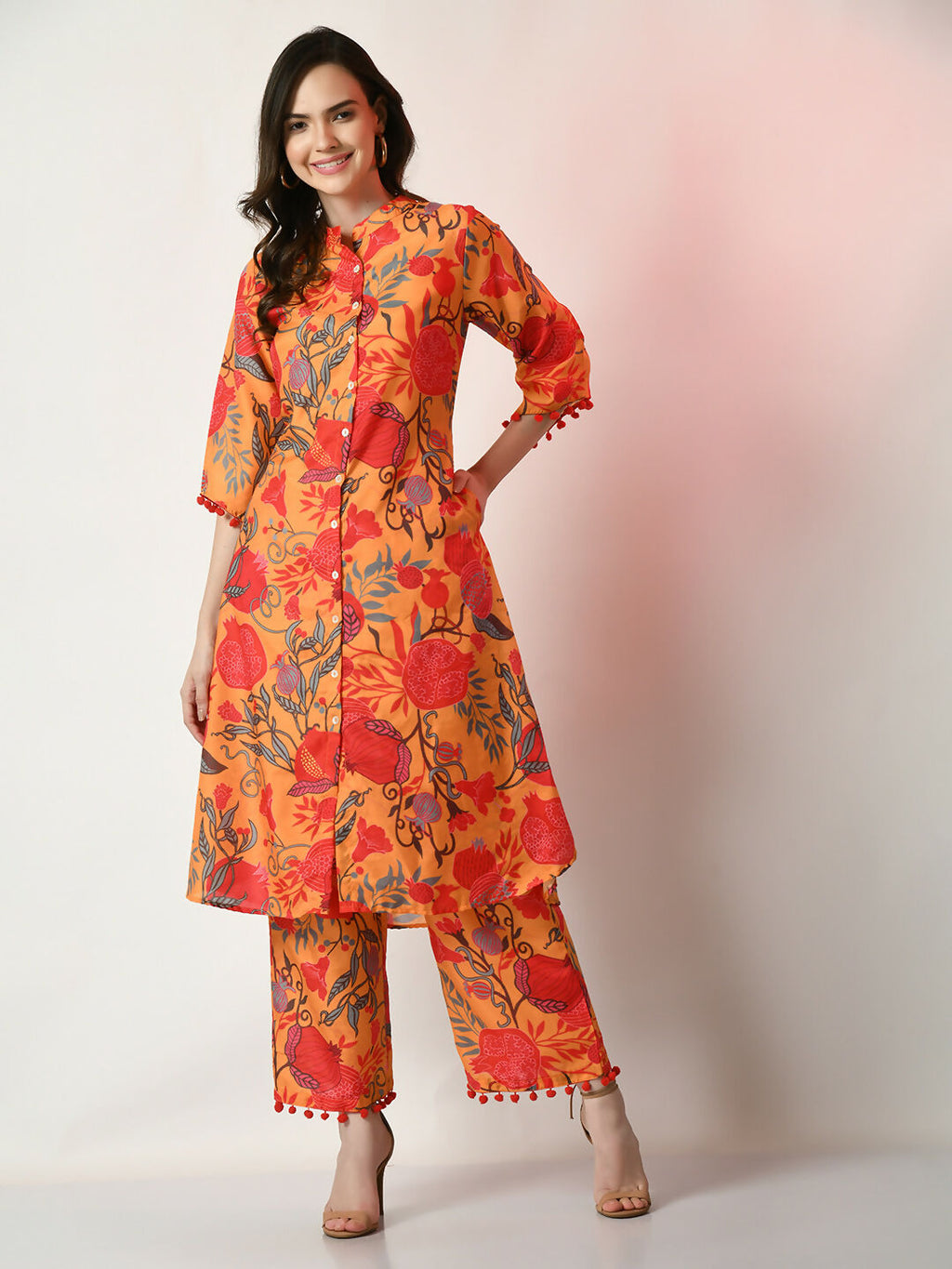 Myshka Women's Yellow Printed Kurta With Palazzos
