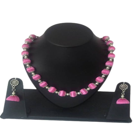 Kundan HandiKrafts Pink Silk Thread Necklace Set