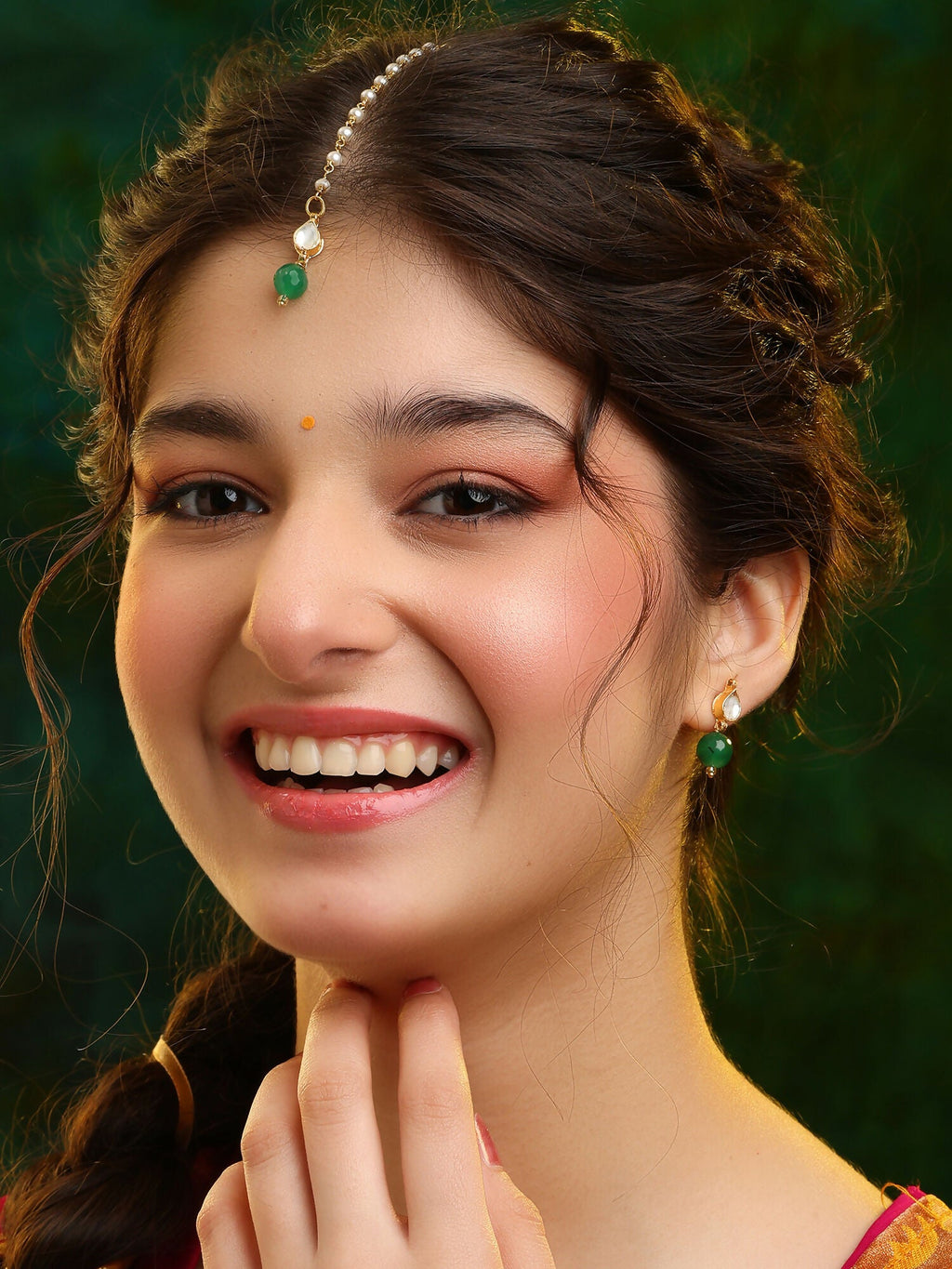 Ruby Raang Maang Tikka And Earrings Set - Distacart