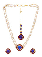 Ruby Raang Blue and Red Meenakari Kundan Necklace with Earrings & Maang Tikka