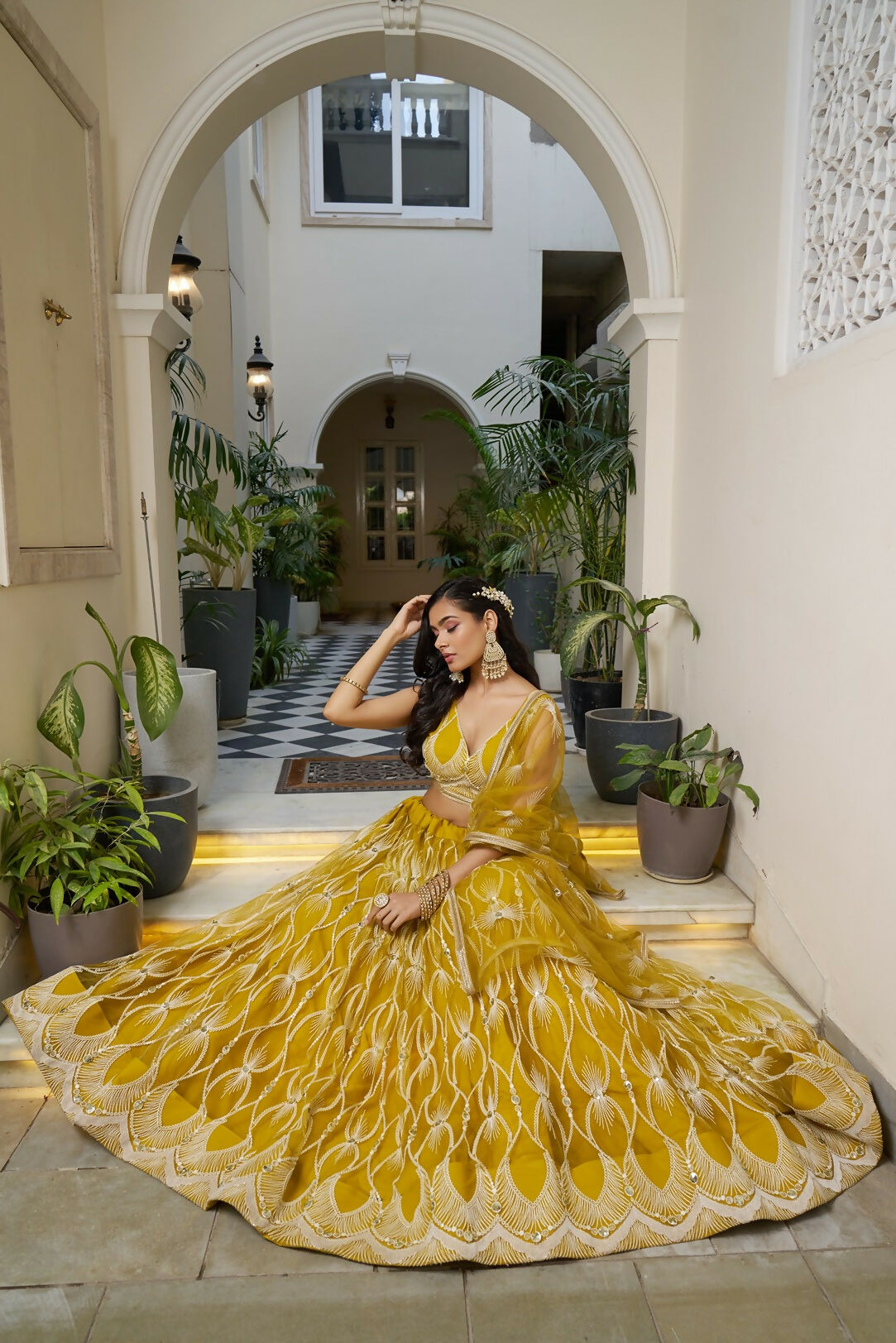 Eilara Glamorous Mustard Yellow Butterfly Net With Tone To Tone Thread And Sequence Embroidered Work Lehenga Choli For Wedding