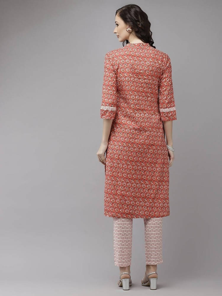 Yufta Peach and Off White Kurta Trouser Set