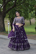 Vastranavya Faux Blooming With Sequins And Thread Embroidered Work Lehenga Choli With Dupatta - Purple