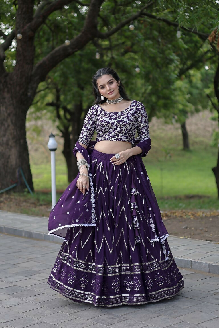 Vastranavya Faux Blooming With Sequins And Thread Embroidered Work Lehenga Choli With Dupatta - Purple