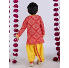 Little Bansi Boys Red and yellow Color Jaipuri Ambi Angrakha Kurta with Dhoti