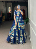 Vastranavya Navaratri Special Rayon with Printed Silk Lehenga with Stitched Choli - Firozi