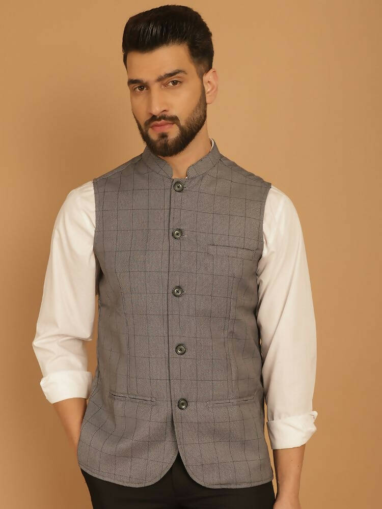 Even Apparels Nehru Jacket With Welt Pockets - Grey