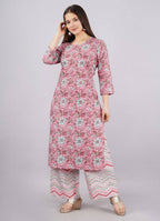 Vamika Printed Cotton Pink Party Wear/Casual Wear Kurta Set/Suit - Distacart